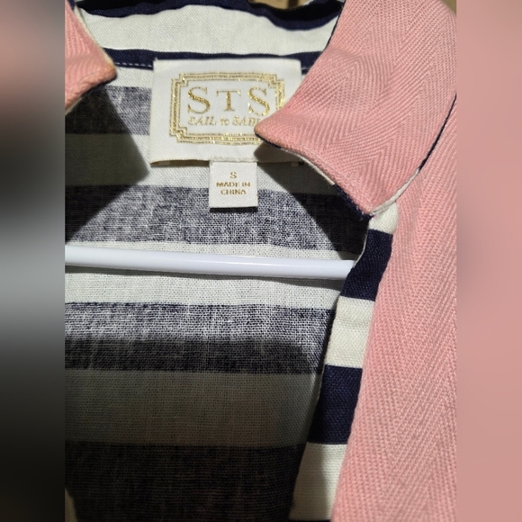 Tuckernuck Sail To Sable Striped Sleeveless Top with Pink Accent Small 20 PTP - Picture 4 of 5